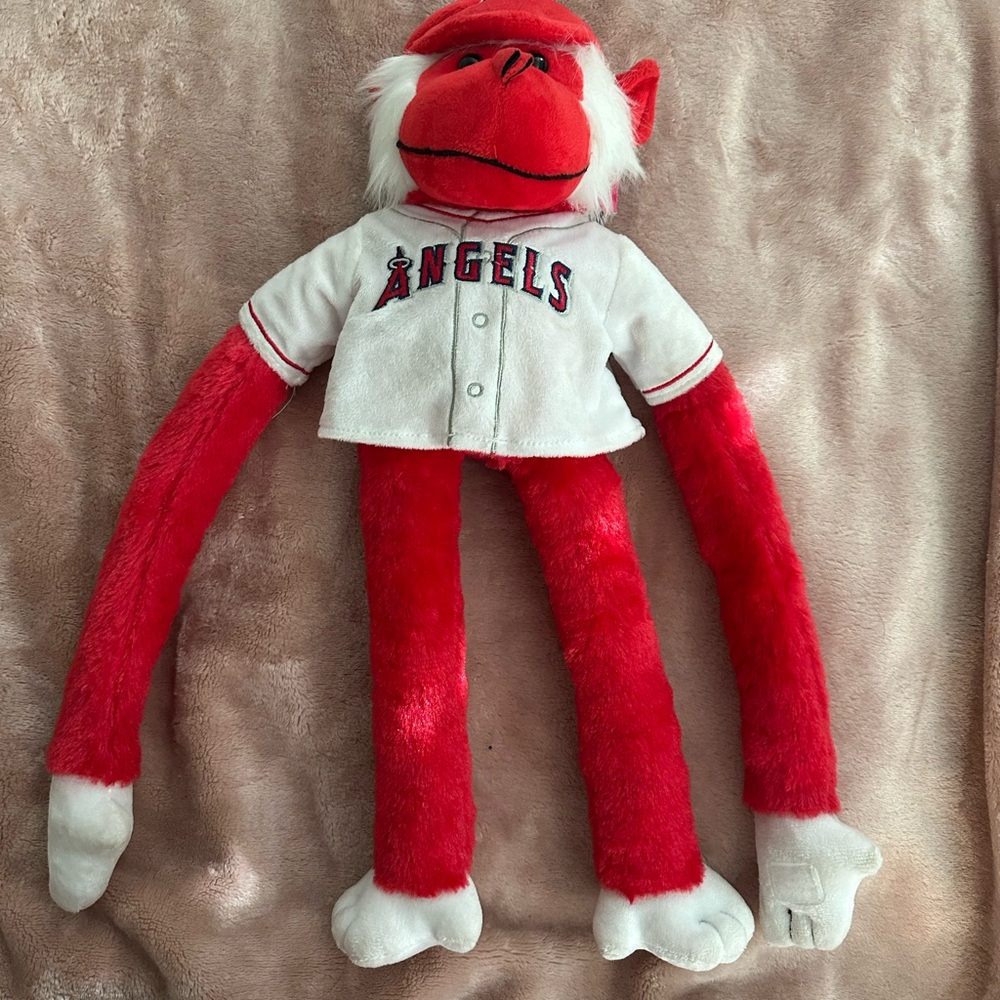 Red and White Plush Monkey with Angels Shirt
